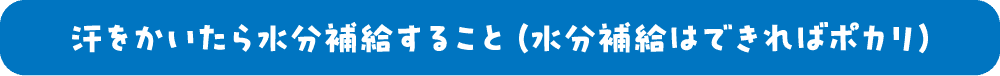 汗をかいたら水分補給すること（水分補給はできればポカリ）